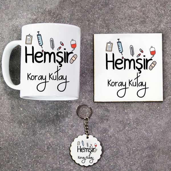 Hemşir Kupa Bardak Altlık Ve Anahtarlık Hediye Seti