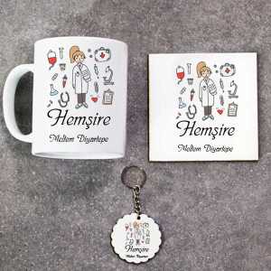  - Hemşire Kupa Bardak Altlık ve Anahtarlık Hediye Seti