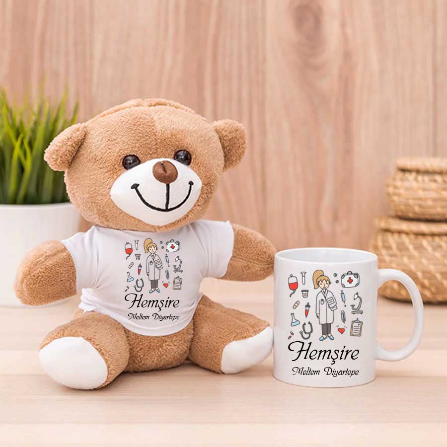 Hemşireye Hediye Peluş Ayıcık Ve Kupa Bardak