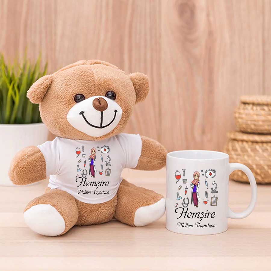 Hemşireye Özel Hediye Peluş Ayıcık Ve Kupa Bardak
