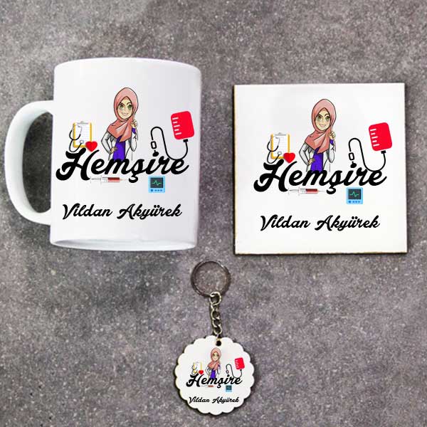 Hemşireye Özel Kupa Bardak Altlık Ve Anahtarlık Hediye Seti