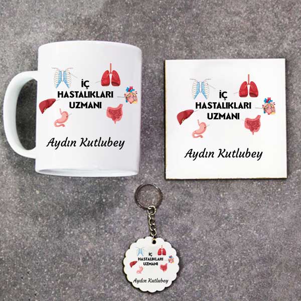 İç Hastalıkları Uzmanı Kupa Bardak Altlık Ve Anahtarlık Hediye Seti