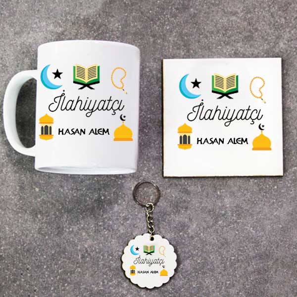 İlahiyatçı Kupa Bardak Altlık Ve Anahtarlık Hediye Seti