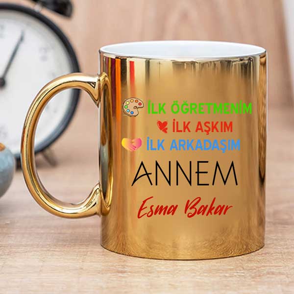 İlk Öğretmenim,aşkım,arkadaşım Aynalı Gold Kupa Bardak