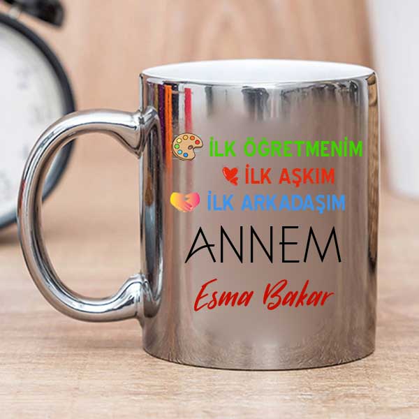 İlk Öğretmenim,aşkım,arkadaşım Aynalı Gümüş Kupa Bardak