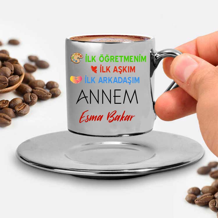 İlk Öğretmenim,aşkım,arkadaşım Türk Kahvesi Fincanı Gümüş
