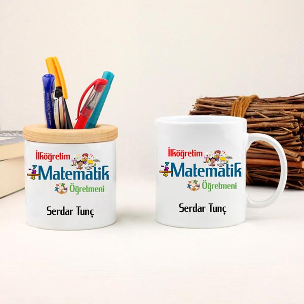 İlköğretim Matematik Öğretmenine Hediye Kupa Bardak Ve Kalemlik Seti