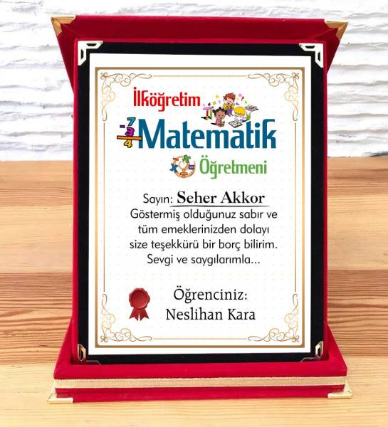 İlköğretim Matematik Öğretmenine Hediye Plaket