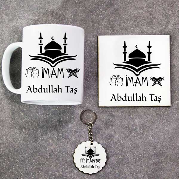 İmam Kupa Bardak Altlık Ve Anahtarlık Hediye Seti
