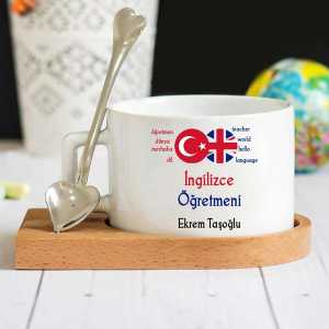 - İngilizce Öğretmeni Ahşap Altlıklı Lüks Fincan Seti  - İngilizce Öğretmeni Ahşap Altlıklı Lüks Fincan Seti