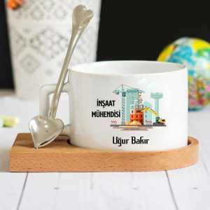 - İnşaat Mühendisi Ahşap Altlıklı Lüks Fincan Seti  - İnşaat Mühendisi Ahşap Altlıklı Lüks Fincan Seti