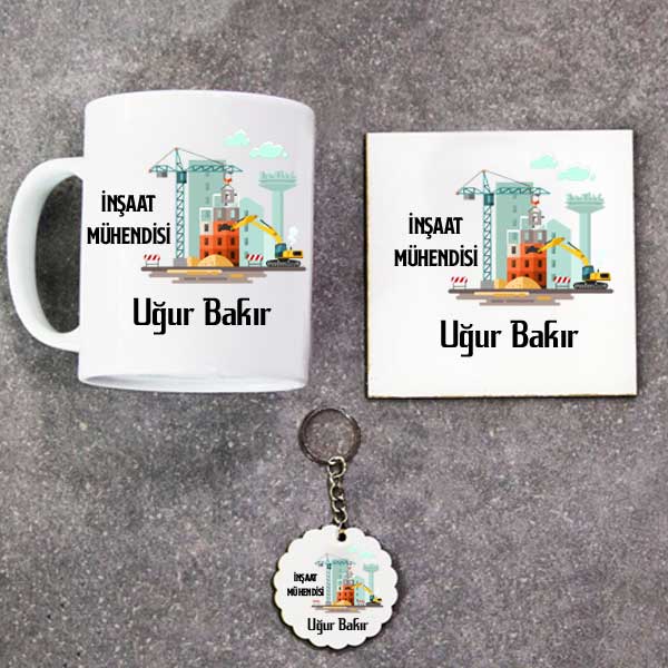 İnşaat Mühendisi Kupa Bardak Altlık Ve Anahtarlık Hediye Seti