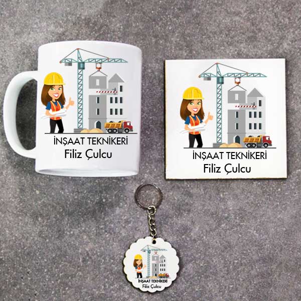 İnşaat Teknikeri Kupa Bardak Altlık Ve Anahtarlık Hediye Seti