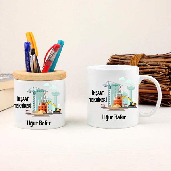 İnşaat Teknikerine Hediye Kupa Bardak Ve Kalemlik Seti