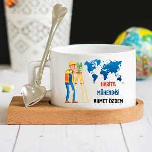- İsimli Harita Mühendisi Ahşap Altlıklı Lüks Fincan Seti  - İsimli Harita Mühendisi Ahşap Altlıklı Lüks Fincan Seti