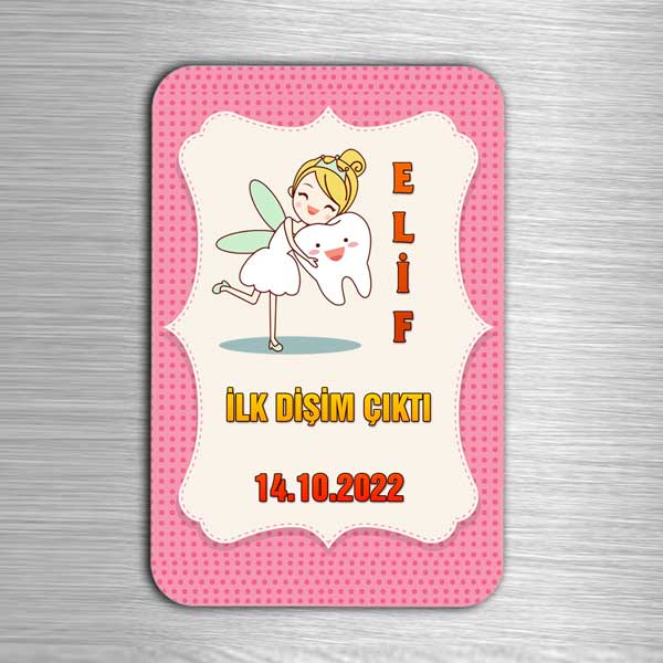 İsimli Ve Tarihli İlk Dişim Çıktı Kız Bebek Magneti