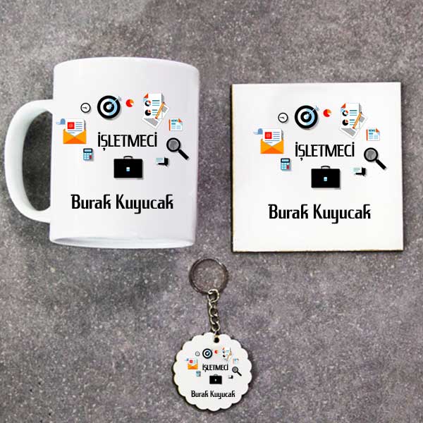 İşletmeci Kupa Bardak Altlık Ve Anahtarlık Hediye Seti