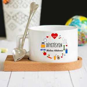 - İsme Özel Diyetisyen Ahşap Altlıklı Lüks Fincan Seti  - İsme Özel Diyetisyen Ahşap Altlıklı Lüks Fincan Seti