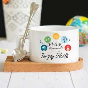 - İsme Özel Fizik Öğretmeni Ahşap Altlıklı Lüks Fincan Seti  - İsme Özel Fizik Öğretmeni Ahşap Altlıklı Lüks Fincan Seti