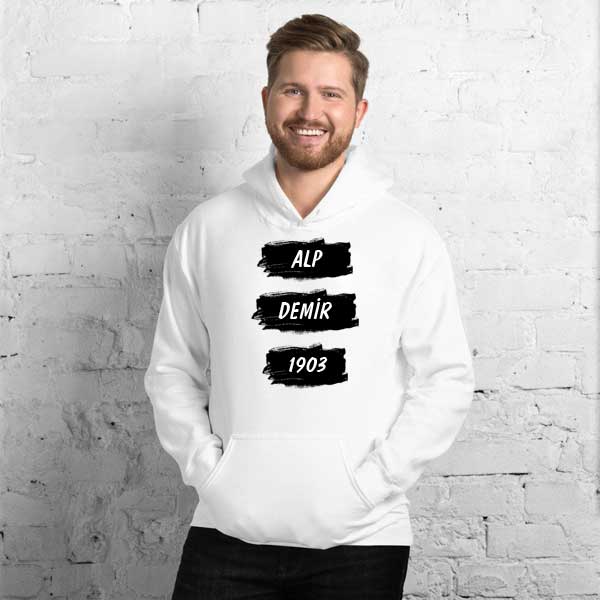 İsme Özel Siyah Beyaz Kapşonlu Sweatshirt