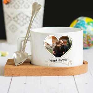 - İsme Özel ve Fotoğraflı Ahşap Altlıklı Lüks Fincan Seti  - İsme Özel ve Fotoğraflı Ahşap Altlıklı Lüks Fincan Seti