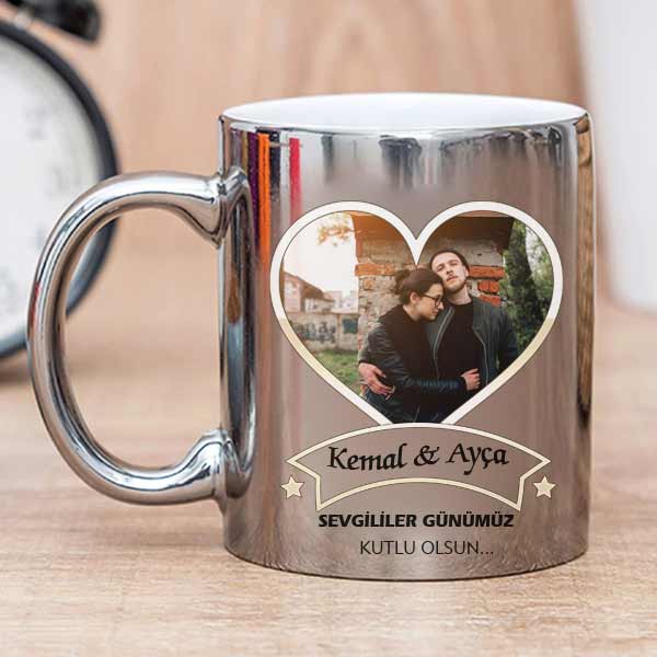 İsme Özel Ve Fotoğraflı Sevgililer Günümüz Kutlu Olsun Aynalı Kupa Bardak