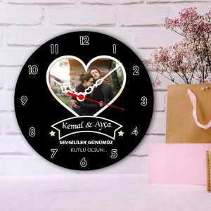  - İsme Özel ve Fotoğraflı Sevgililer Günümüz Kutlu Olsun Duvar Saati