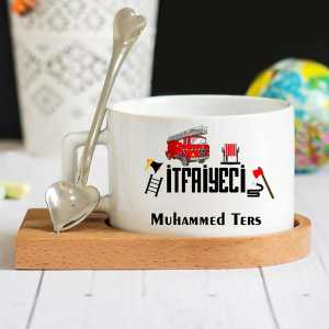 - İtfaiyeci Ahşap Altlıklı Lüks Fincan Seti  - İtfaiyeci Ahşap Altlıklı Lüks Fincan Seti