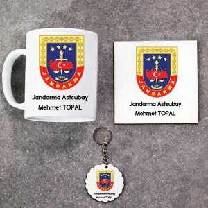  - Jandarma Astsubay Kupa Bardak Altlık ve Anahtarlık Hediye Seti