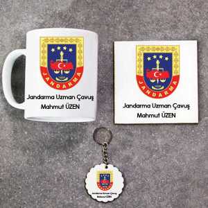  - Jandarma Uzman Çavuş Kupa Bardak Altlık ve Anahtarlık Hediye Seti