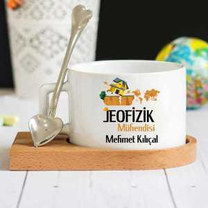  - Jeofizik Mühendisi Ahşap Altlıklı Lüks Fincan Seti