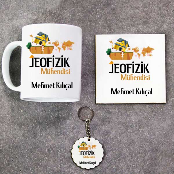 Jeofizik Mühendisi Kupa Bardak Altlık Ve Anahtarlık Hediye Seti