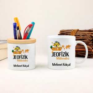 - Jeofizik Mühendisine Hediye Kupa Bardak ve Kalemlik Seti  - Jeofizik Mühendisine Hediye Kupa Bardak ve Kalemlik Seti