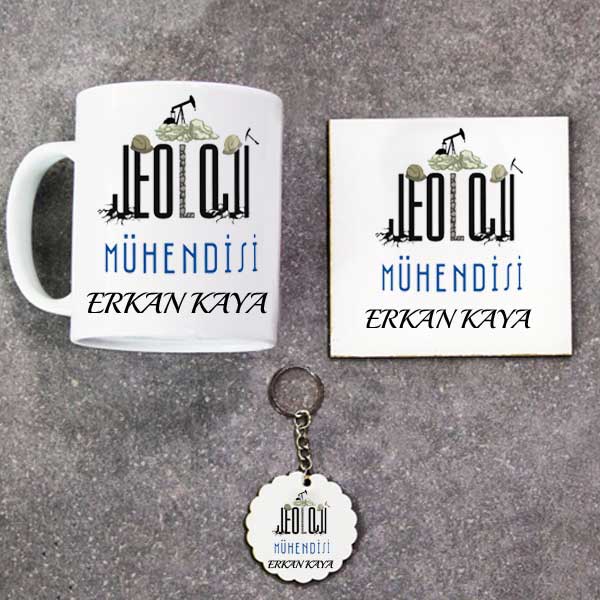 Jeoloji Mühendisi Kupa Bardak Altlık Ve Anahtarlık Hediye Seti