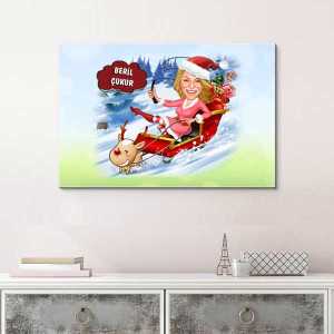  - Kadın Yılbaşı Karikatürlü Kanvas Tablo
