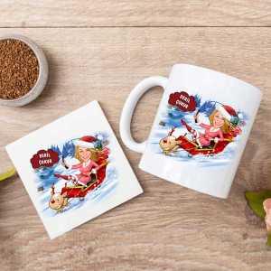 - Kadın Yılbaşı Karikatürlü Kupa Bardak ve Altlık  - Kadın Yılbaşı Karikatürlü Kupa Bardak ve Altlık