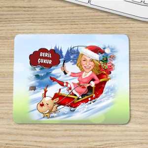  - Kadın Yılbaşı Karikatürlü Mouse Pad