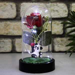Kalp Tutan Sevimli Panda Led Işıklı Fanus - Thumbnail