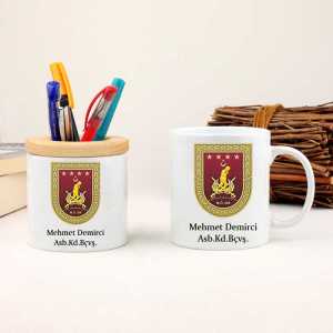  - Kara Kuvvetleri Komutanlığı Logolu Hediye Kupa Bardak ve Kalemlik Seti