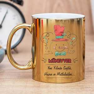  - Kardan Adam Tasarımlı Aynalı Gold Kupa Bardak