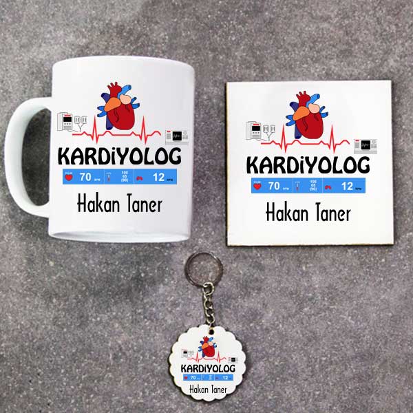 Kardiyolog Kupa Bardak Altlık Ve Anahtarlık Hediye Seti