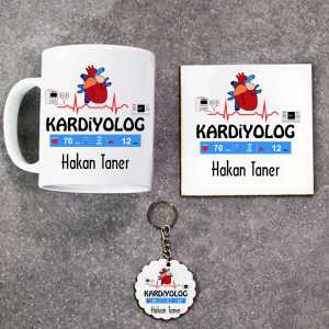  - Kardiyolog Kupa Bardak Altlık ve Anahtarlık Hediye Seti