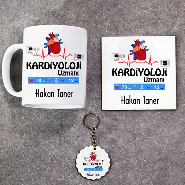 Kardiyoloji Uzmanı Kupa Bardak Altlık Ve Anahtarlık Hediye Seti
