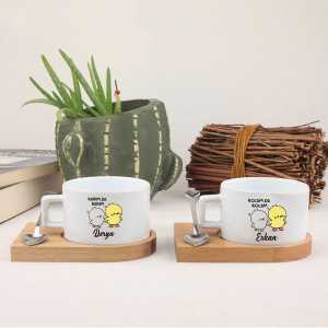  - Karımda Karım Kocam da Kocam 2Li Ahşap Altlıklı Lüks Fincan Seti