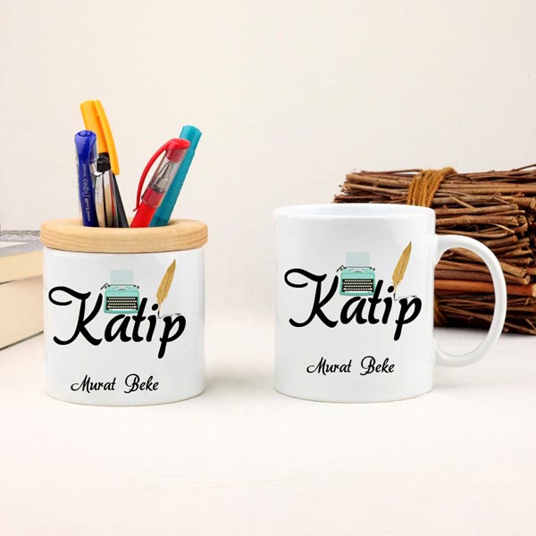 Katip Hediye Kupa Bardak Ve Kalemlik Seti