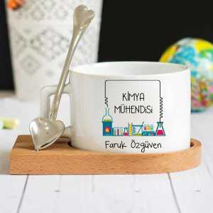 - Kimya Mühendisi Ahşap Altlıklı Lüks Fincan Seti  - Kimya Mühendisi Ahşap Altlıklı Lüks Fincan Seti