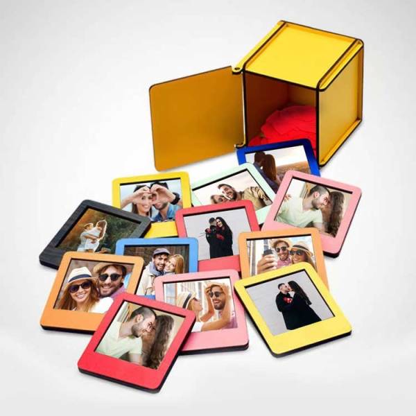 Kişiye Özel 12 Polaroid Renkli Ahşap Mini Çerçeve