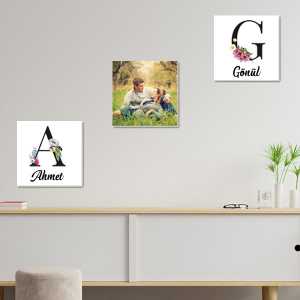  - Kişiye Özel 3'lü 18x18 İsimli & Fotoğraflı Kanvas Tablo