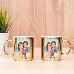 - Kişiye Özel Aşıklar Karikatürlü İkili Aynalı Gold Kupa Bardak  - Kişiye Özel Aşıklar Karikatürlü İkili Aynalı Gold Kupa Bardak