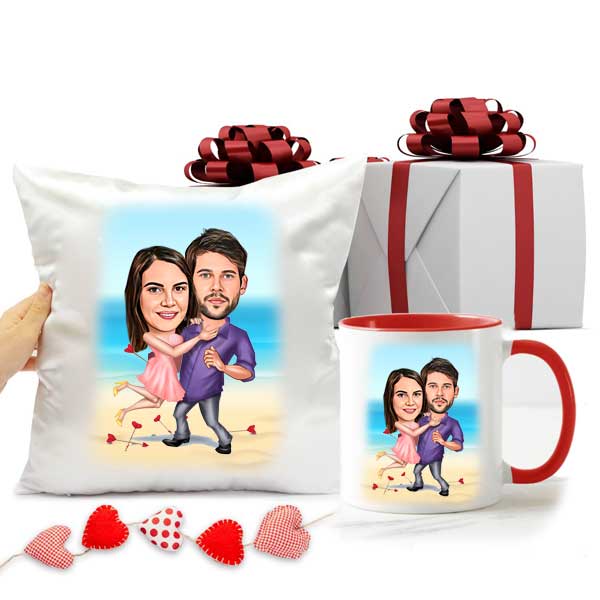 Kişiye Özel Aşıklar Karikatürlü Kupa Bardak Ve Yastık